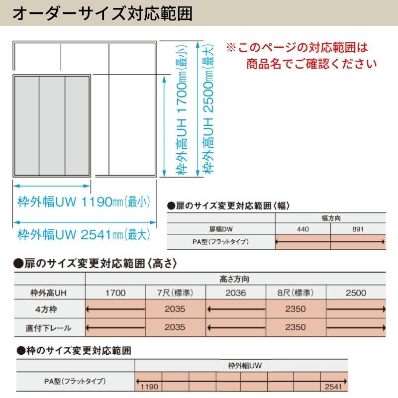 【オーダーサイズ】 パナソニック ベリティス クローゼットドア 3枚連動引き戸 PA(フラットタイプ) UW1190～1369×UH2401～2500 収納 建具 特注リフォーム DIY