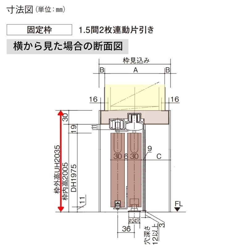 室内引戸 上吊り引戸 2枚連動片引き ベリティス 採光タイプ WC型 UW2430mm×UH2035mm 固定枠 スタンダードレーベル パナソニック おしゃれ リフォーム DIY