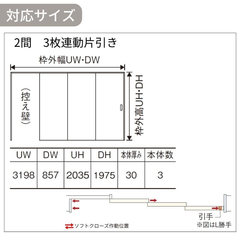 室内引戸 上吊り引戸 3枚連動片引き ベリティス パネルタイプ KE型 UW3198mm×UH2035mm 固定枠 スタンダードレーベル パナソニック おしゃれ リフォーム DIY