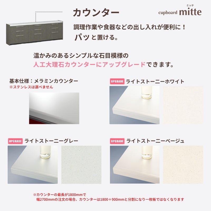 カップボード ミッテ 食器棚 間口240cm(60+90+90)cm 壁付型 フロアキャビネット カウンター高さ85cm 奥行45cm W2400mm TOTO PG1 mitte おしゃれ DIY