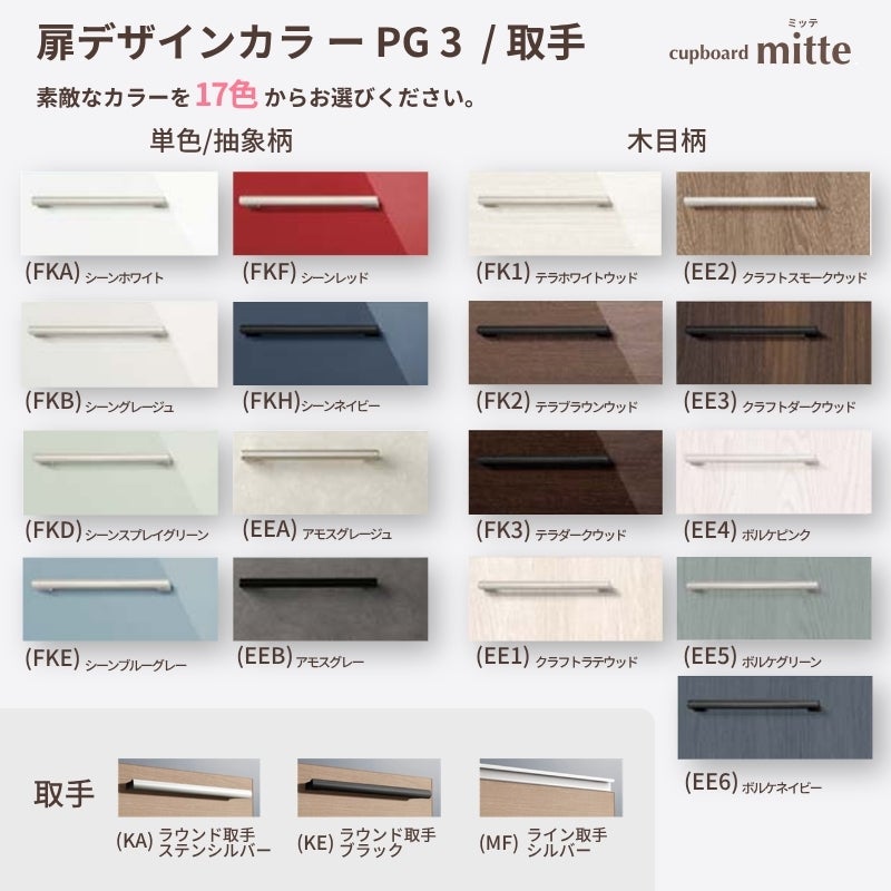 カップボード ミッテ 食器棚 間口225cm(75+75+75)cm 壁付型 フロアキャビネット カウンター高さ85cm 奥行45cm W2250mm TOTO PG3 mitte おしゃれ DIY